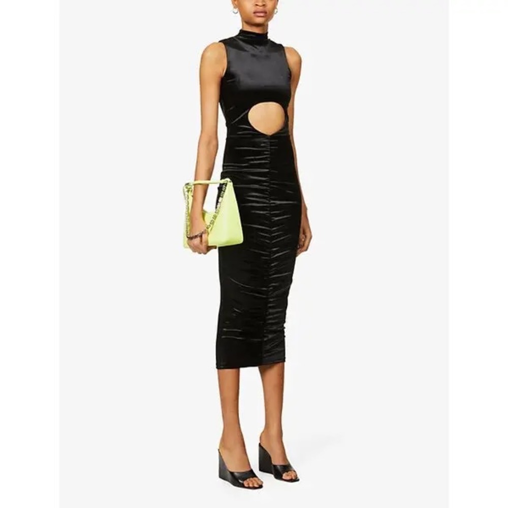 Farai London Black Stretch Velvet Midi Dress XS